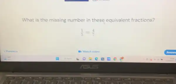 What is the missing number in these equivalent fractions? (1)/(5)=(t)/(3)