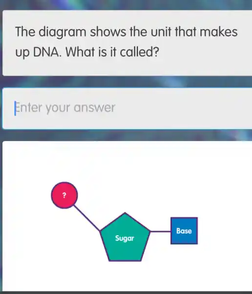 The diagram shows the unit that makes up DNA. What is it called? Enter your answer