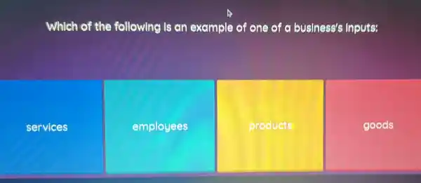 Which of the following is an example of one of a business's inputs:
services
employees
products
goods