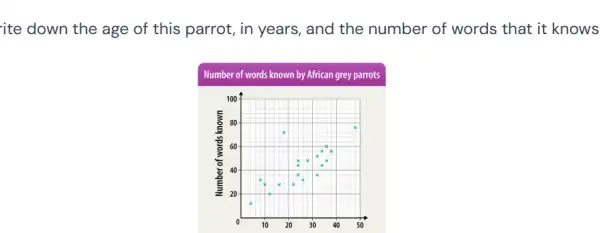 ite down the age of this parrot, in years, and the number of words that it knows