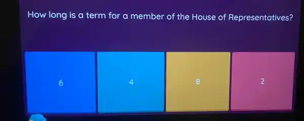 How long is a term for a member of the House of Representatives?
6
4
2