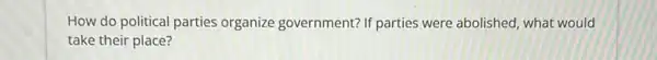 How do political parties organize government? If parties were abolished what would
take their place?