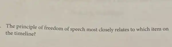 The principle of freedom of speech most closely relates to which item on
the timeline?