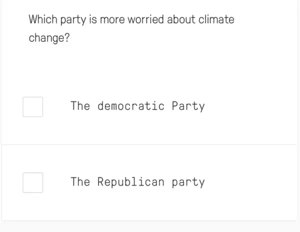 Which party is more worried about climate
change?
The democrati c Party
The Republi can part y