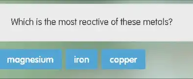 Which is the most reactive of these metals?
magnesium
iron
copper