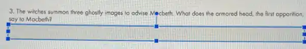 3. The witches summon three ghostly images to advise Macbeth. What does the ormored head, the first apporition,
say to Mocbeth?
square
