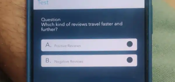 Question
Which kind of reviews travel faster and
further?
A. Positive Reviews
B. Negative Reviews