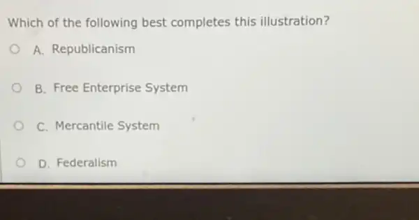 Which of the following best completes this illustration?
A. Republicanism
B. Free Enterprise System
C. Mercantile System
D. Federalism