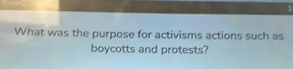 What was the purpose for activisms actions such as
boycotts and protests?